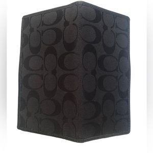 Coach Slim Black Signature Jacquard & Leather Checkbook Cover Holder Wallet 7x4”